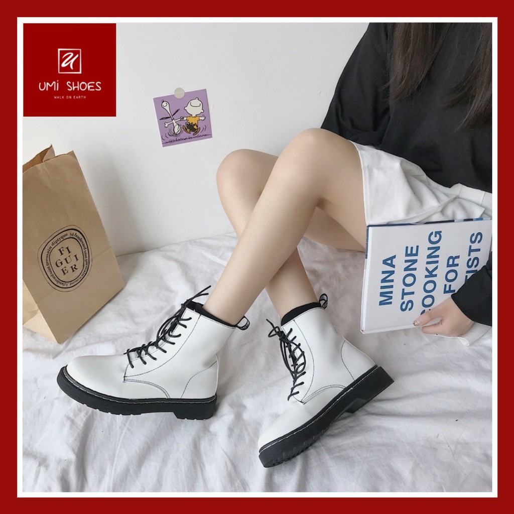 [SẴN] Giày bốt Ulzzang cao cổ da mềm màu đen/trắng thời trang cá tính năng động xinh đẹp mới giá rẻ hot mới