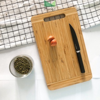 Thớt gỗ decor bằng tre hình chữ nhật, thớt gỗ trang trí có tay cầm