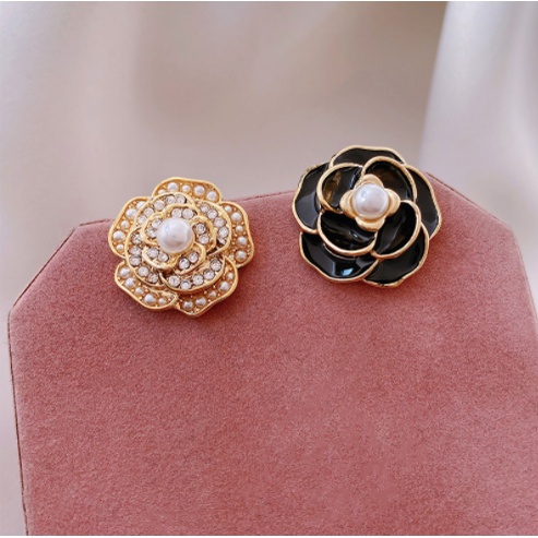 Bông tai hoa trà đính hạt bông tai đinh tán nữ phong cách Hàn Quốc siêu xinh shop Phụ Kiện Tiên Tiên