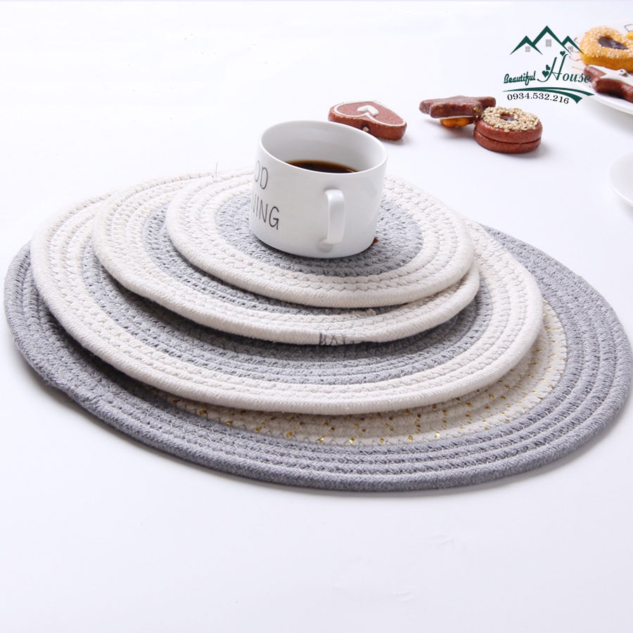 Miếng Lót Cốc, Lót Ly, Lót Đĩa, Lót Nồi chất Liệu Cotton - Tấm Lót Bàn Ăn Thấm Nước Bằng Vải Bện Xinh Xắn