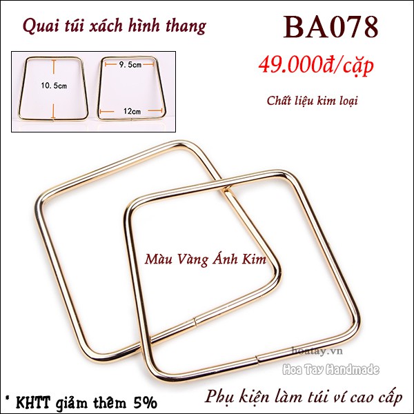 Quai Túi Xách Cao Cấp Bằng Kim Loại Hình Thang BA078