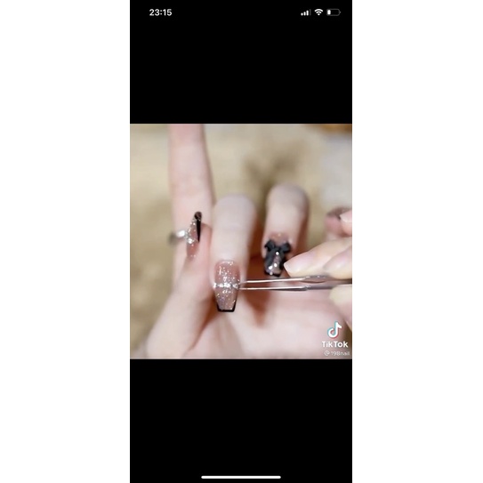 Nailbox móng giả móng up nơ đính đá màu đen