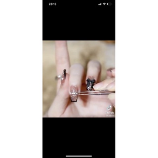 Nailbox móng giả móng up nơ đính đá màu đen