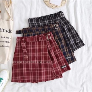 Chân váy caro đắp vạt chéo