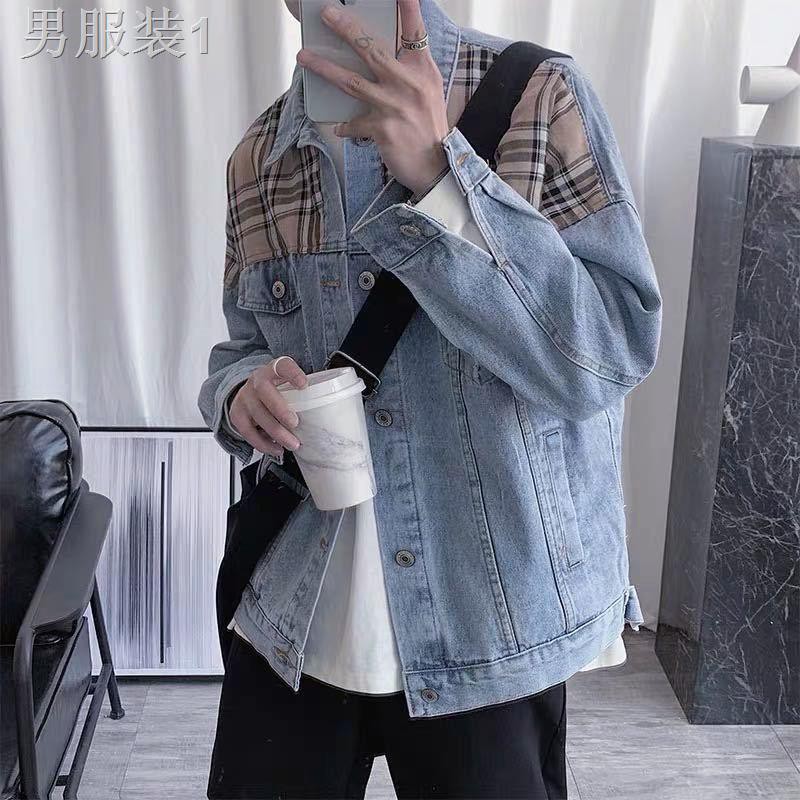 ❦▲◘Áo khoác nam hàng hiệu hợp thời trang denim mùa xuân và thu thanh niên Hồng Kông Phong cách hàn quốc kẻ sọc ☭