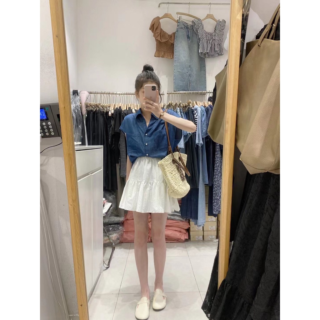 [CÓ SẴN-ẢNH THẬT] Sơ mi sát nách denim