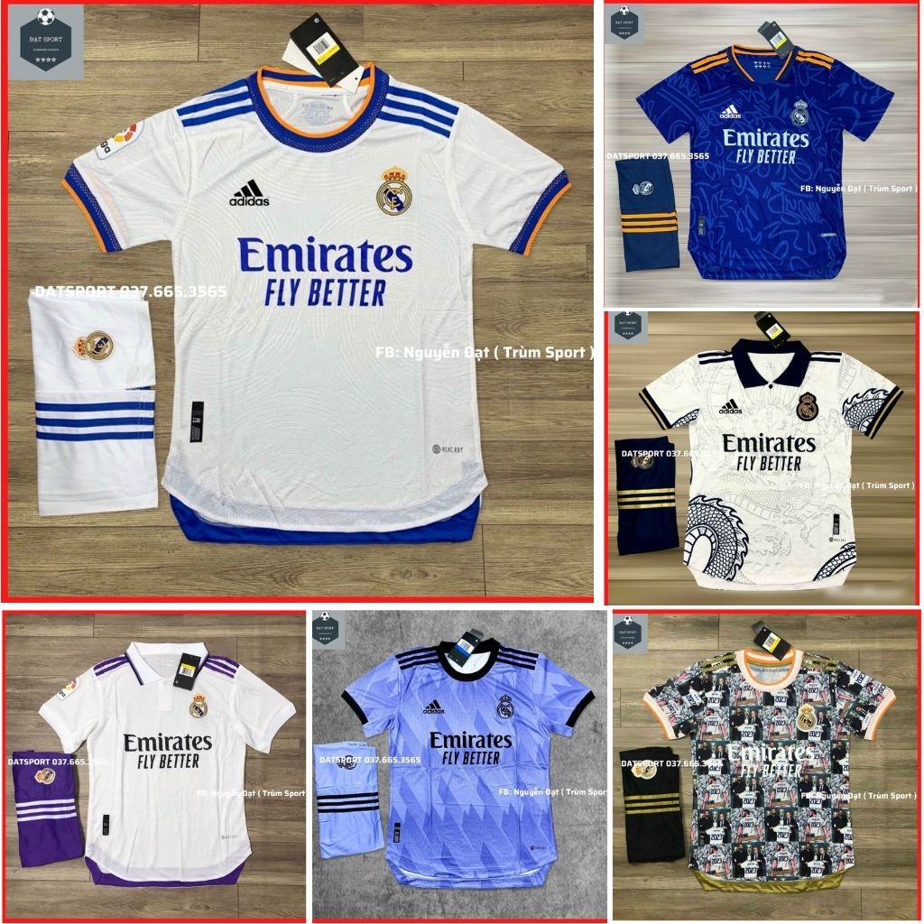Bộ Áo Đấu Real Marid 22/23⚡Freeship⚡ Bộ Quần Áo Đá Banh CLB Real Madrid Mùa 22/23.Hàng Gai Thái Cao Cấp