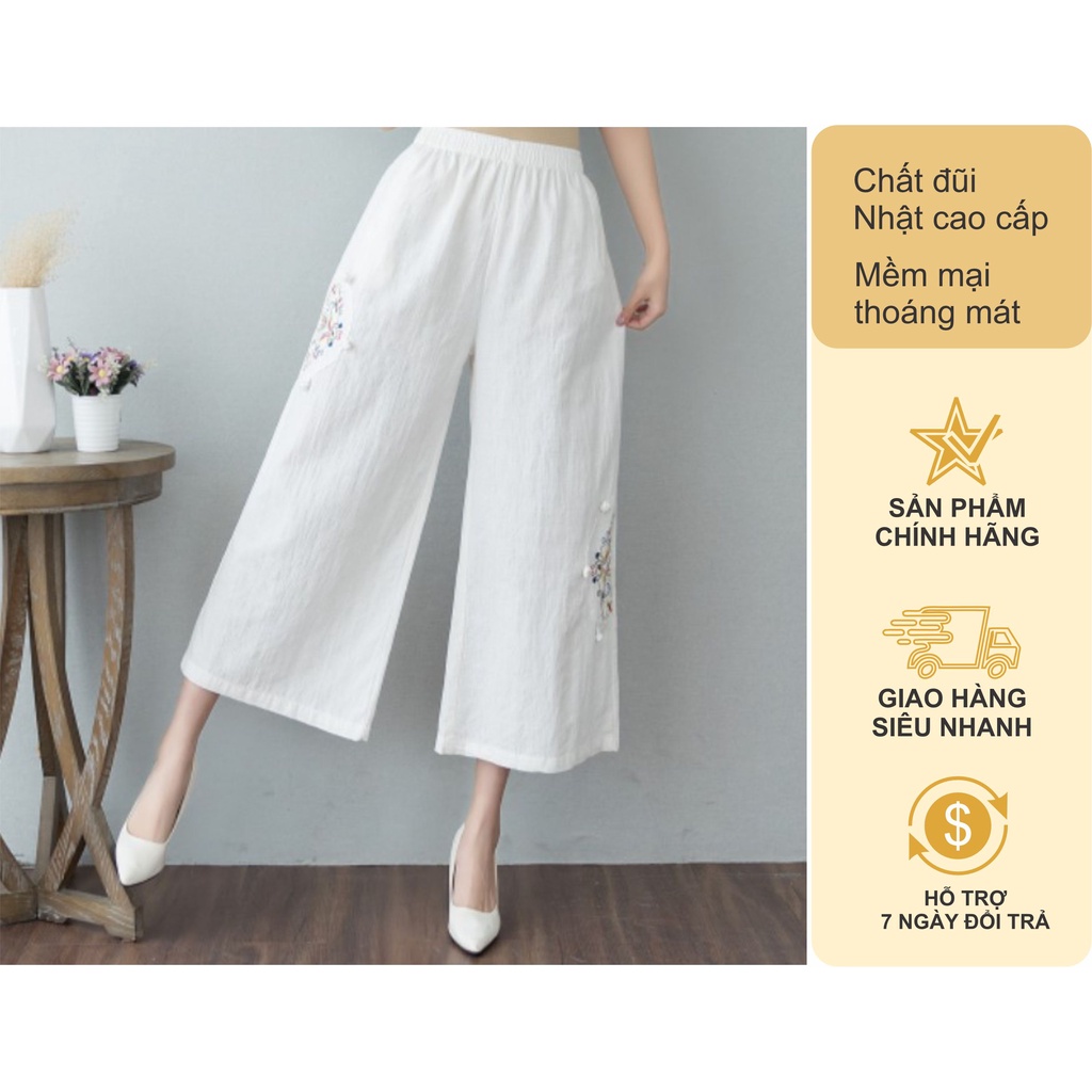 Quần ống rộng cạp chun thêu họa tiết siêu sang chảnh SP5