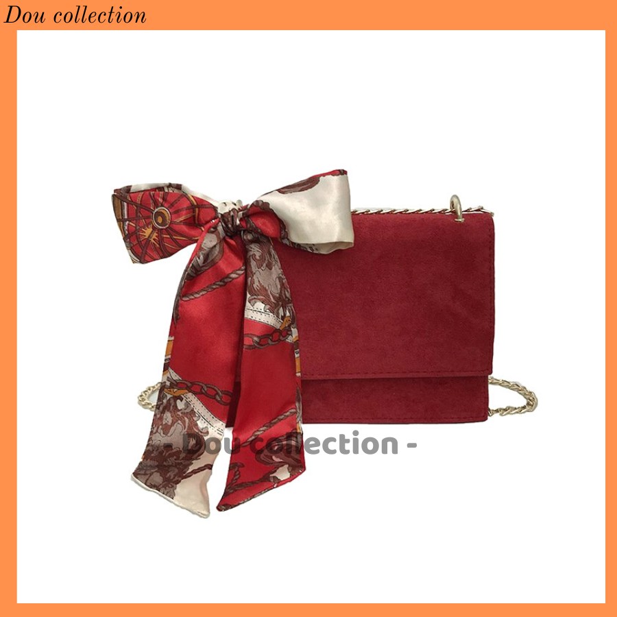 [NowShip2h] Túi Xách Nữ Bề Mặt Nhung Mịn Đính Nơ Turban Sang Trọng - Mã XT043