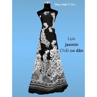 Vải lụa jasmin hoa paisley chân nền đen may áo dài đầm