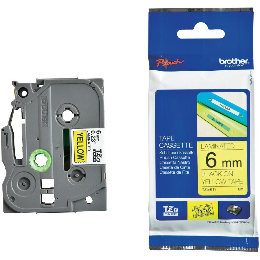 Nhãn in Brother TZE-611, chữ đen trên nền vàng (6 mm)
