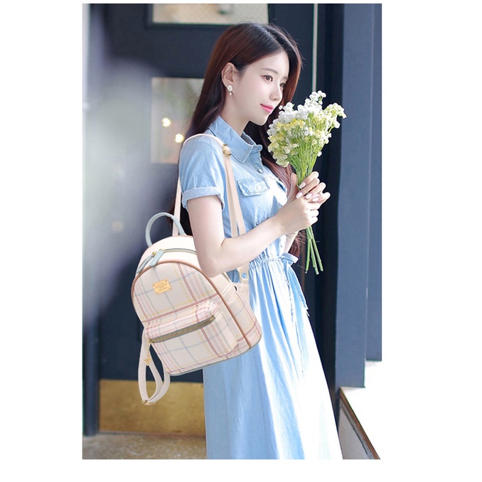 Balo da PU CHUWANGLIN kẻ sọc caro thời trang cho nữ