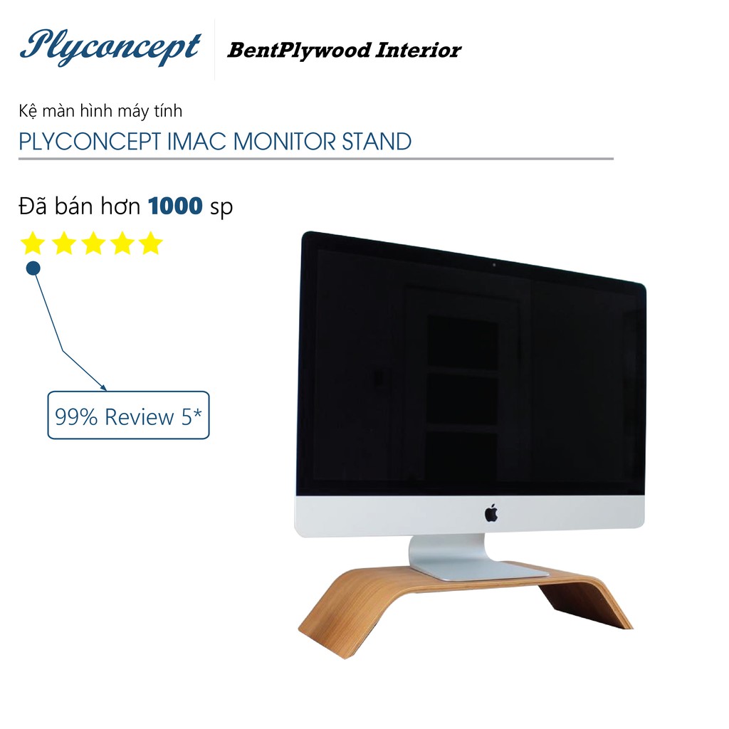 Kệ màn hình máy tính, Kệ Imac, Kệ kê màn hình gỗ uốn cong PlyConcept Imac Stand - Veneer Sồi tự nhiên.