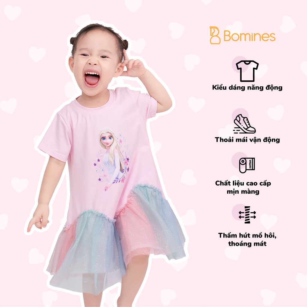 Váy bé gái công chúa Elsa BOMINES thun cotton thoáng mát cho bé từ 3 đến 12 tuổi khoảng 12kg đến 36kg