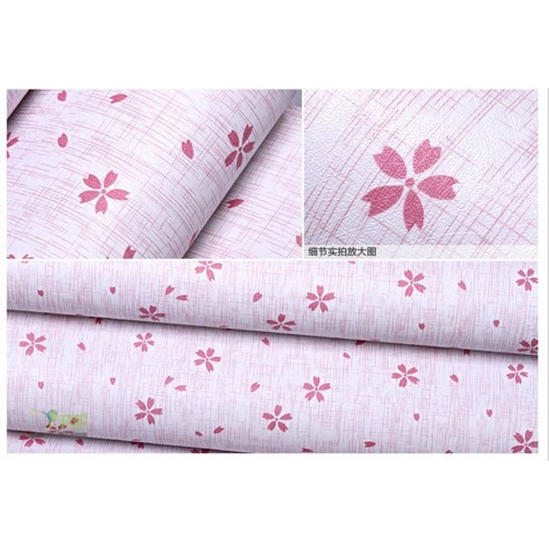 1 mét Decal giấy dán tường hoa năm cánh đỏ nhỏ khổ rộng 45cm có keo sẵn