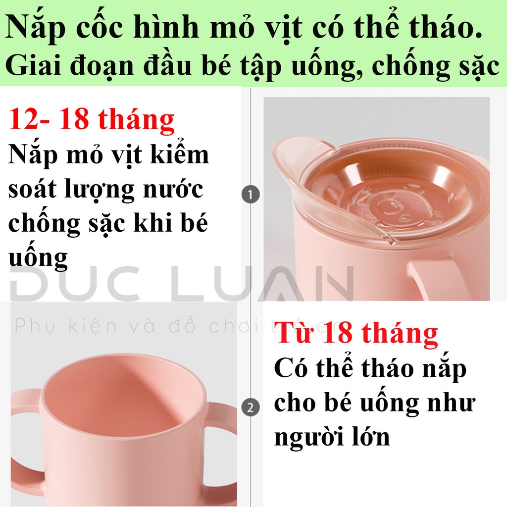 Cốc tập uống chống sặc cho bé từ 1 tuổi - cốc tập uống có tay cầm cho bé