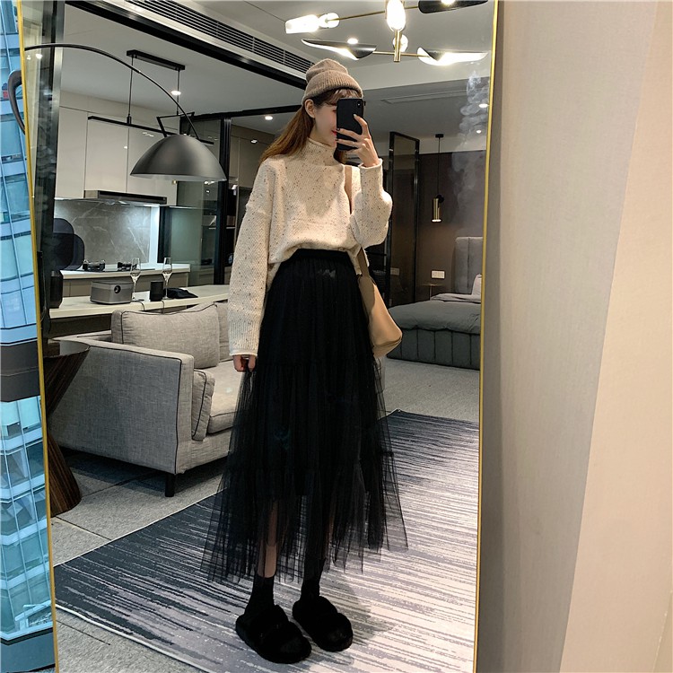 Xiaozhainv Chân váy chiffon dáng dài lưng cao màu trơn thời trang phong cách Hàn Quốc | BigBuy360 - bigbuy360.vn