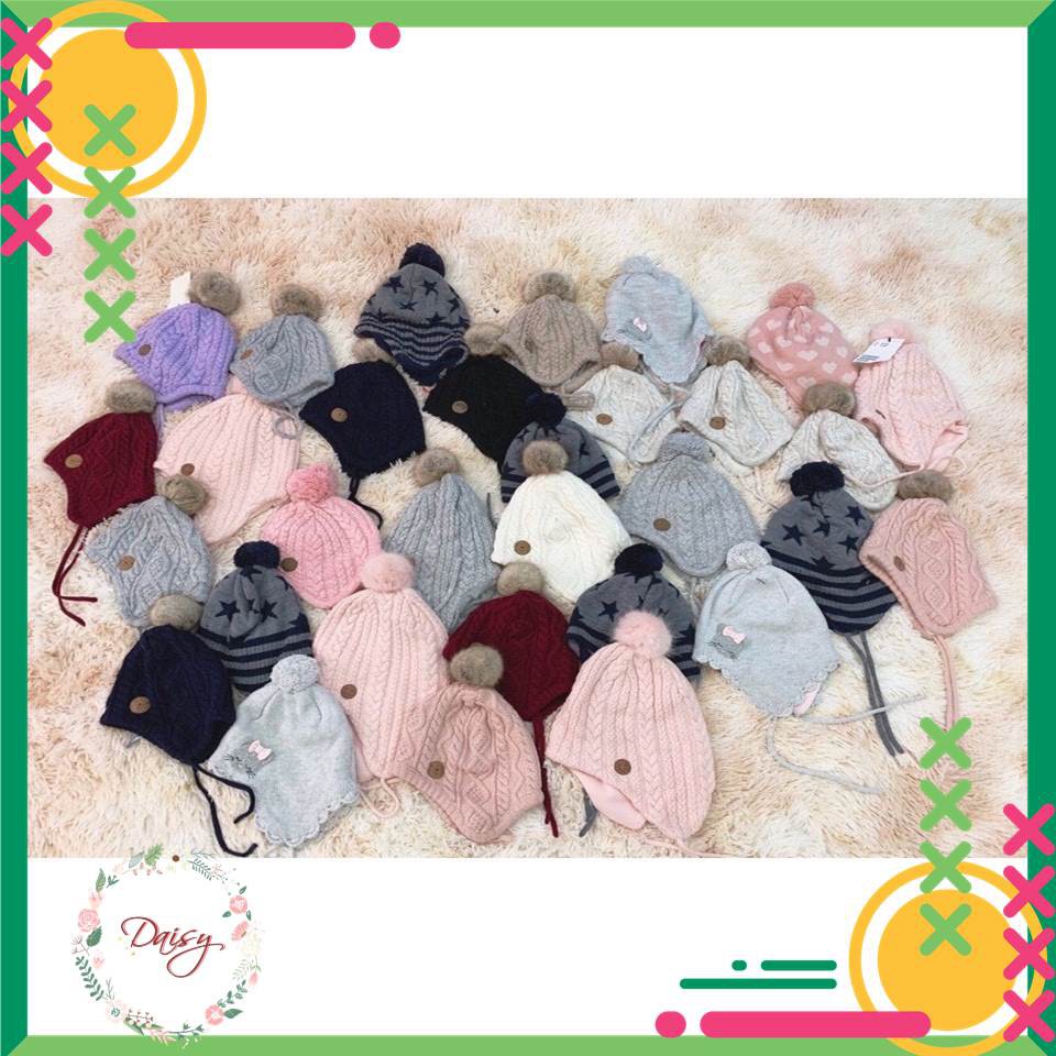 Mũ len HM đính quả bông bé trai - bé gái