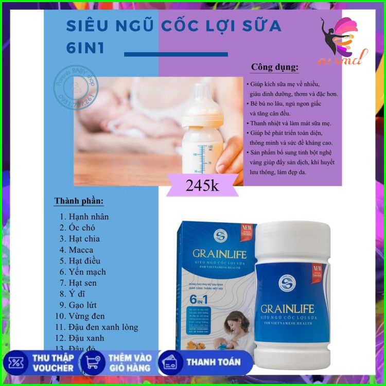 ngũ cốc lợi sữa long liên ngũ cốc siêu lợi sữa 6in1 grainlife 500 Sữa về ướt áo, bé bú no lâu và tăng cân đều