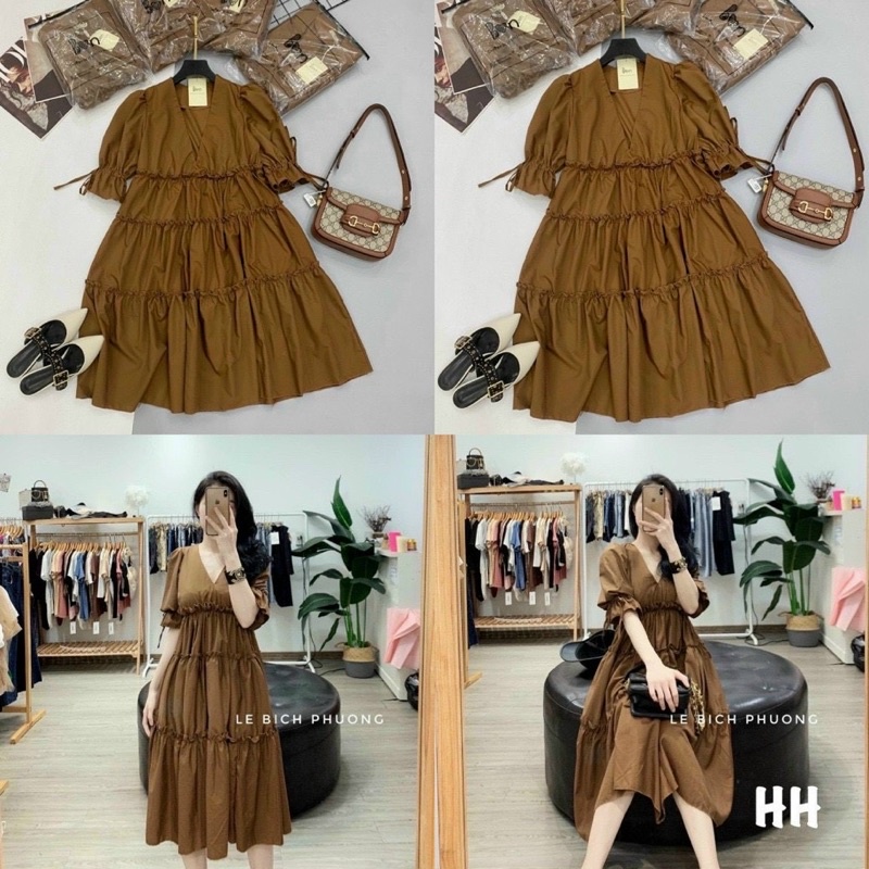 Váy bầu cao cấp mặc đi làm, đi chơi điều đượcchất kẻ Hàn siêu đẹpthiết kế tay bồng sang chảnhfree size 43~68kg