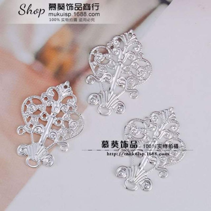 (5 cái)Phiến kim loại họa tiết làm cài tóc cổ trang nhiều mẫu, Nguyên liệu làm trang sức cổ trang Trung Hoa