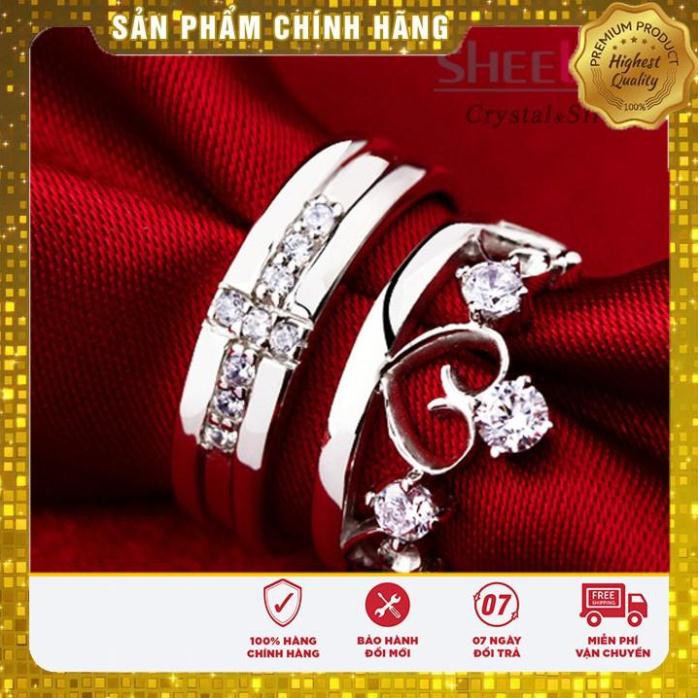 [HOT 2021] Nhẫn đôi Bạc 925 -30% trái tim tình yêu Freesize Zircon nhân tạo Lấp lánh Cao cấp Cổ điển SPR-Q002 Giá 1 cặp