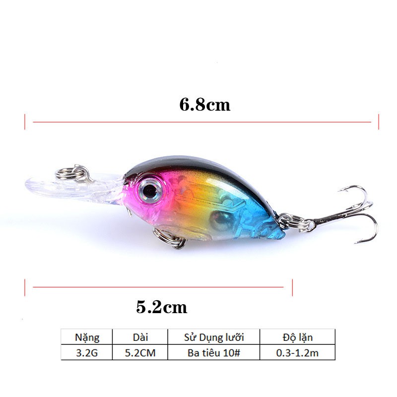 Mồi câu cá giả nhiều màu - Crank 5.2cm 3.8g - mồi câu lure