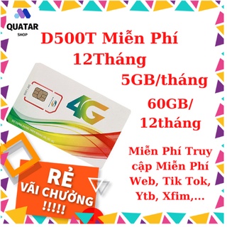 Sim 4G Viettel 1 Năm D500T 💖𝑭𝑹𝑬𝑬 𝑺𝑯𝑰𝑷💖Trọn gói 12 Tháng Không Cần Nạp Tiền Mỗi Tháng 5GB Tốc Độ Cao Nghe Gọi Bình Thường