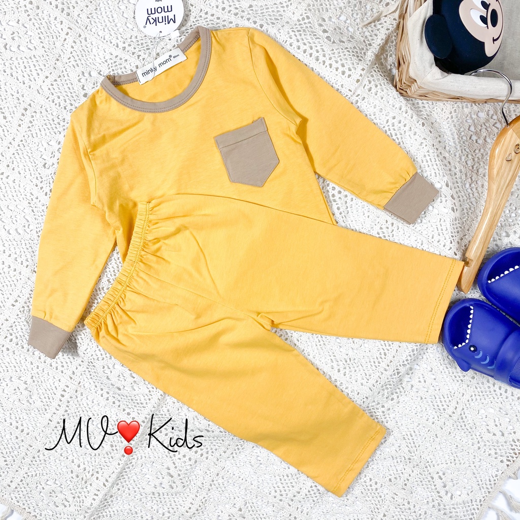 [SALE] Bộ Dài Tay Cho Bé Trai, Bé Gái Minky Mom 100% Cotton Túi Ngực Phối Viền, Đồ Bộ Cho Bé Mặc Nhà Thu Đông MKMTD2146