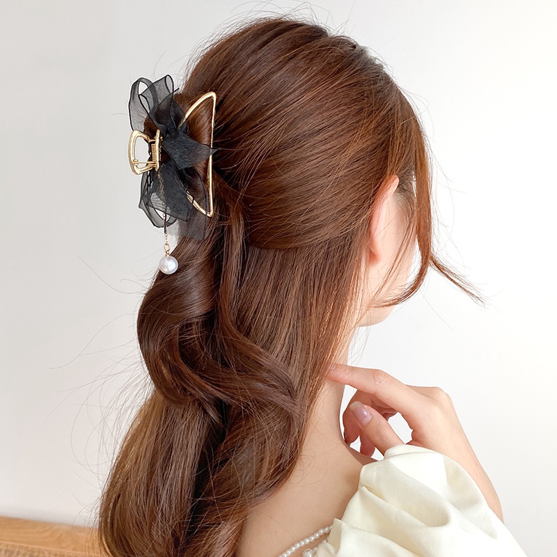 Kẹp Tóc Nơ Đính Ngọc Trai Giả Bằng Kim Loại Phong Cách vintage Hàn Quốc Cho Nữ