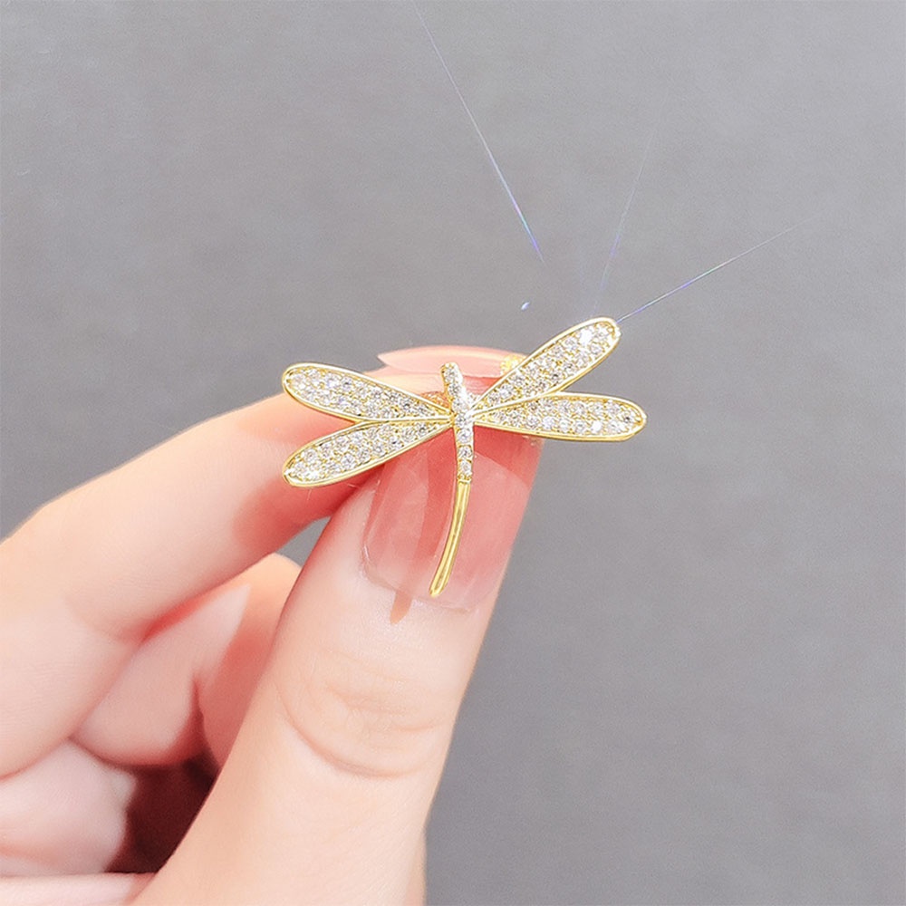 Ghim Cài Áo Hình Chuồn Chuồn Đính Đá Zircon Mạ Vàng Sang Trọng Cho Nữ