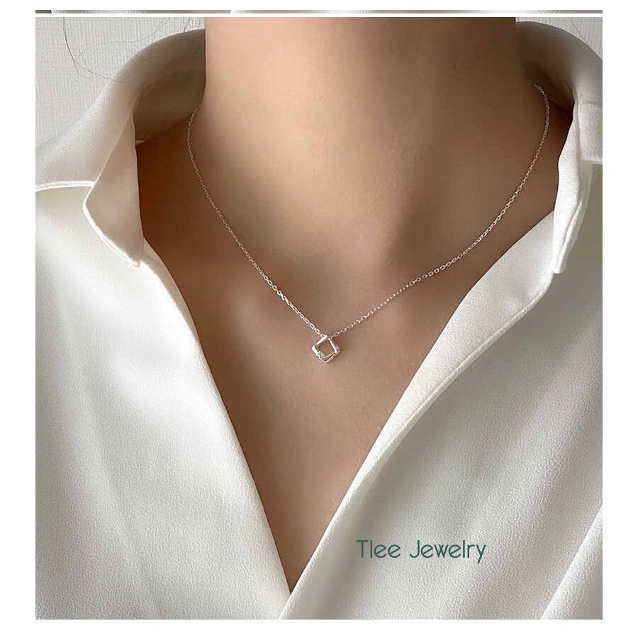 Dây chuyền bạc nữ TLEE hình thoi gắn đá mini nhỏ xinh TleeJewelry D0182