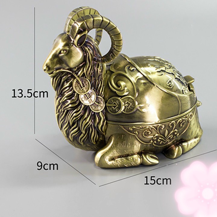 GẠT TÀN THUỐC LÁ HÌNH CON DÊ BẰNG ĐỒNG GIẢ CỔ