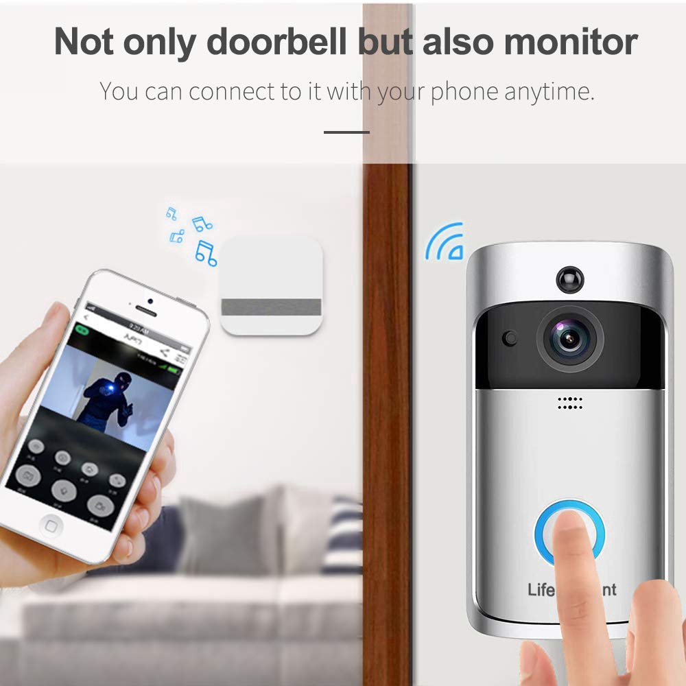 Chuông cửa thông minh WiFi không dây + Chuông cửa camera an ninh thông minh HD 720P với Cơ quan giám sát cảnh báo đẩy theo thời gian thực