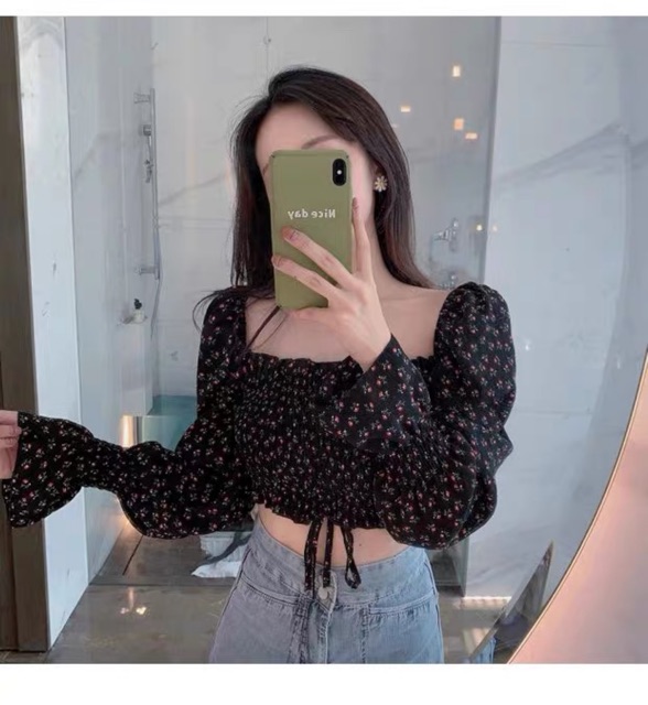 [Mã WASTUP giảm 10% tối đa 30K đơn 99K] [Có sẵn+ảnh thật] Áo croptop hoa nhí dây rút phong cách Hàn Quốc | BigBuy360 - bigbuy360.vn