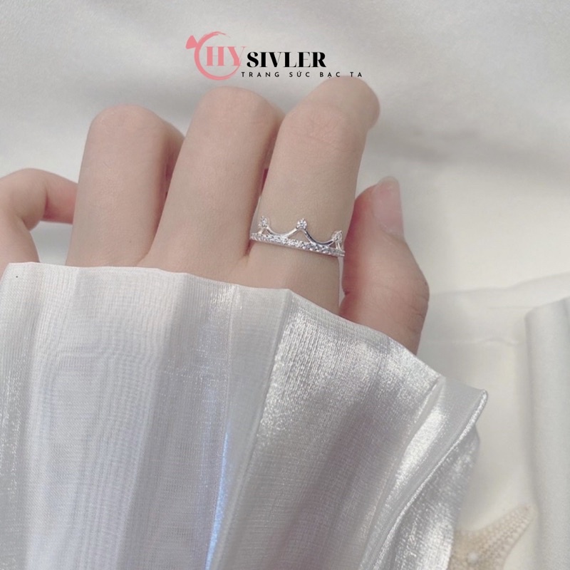 Nhẫn bạc ta vương miện 3 chóp đính đá nữ tính trẻ trung nhẫn nữ bạc thật giá rẻ