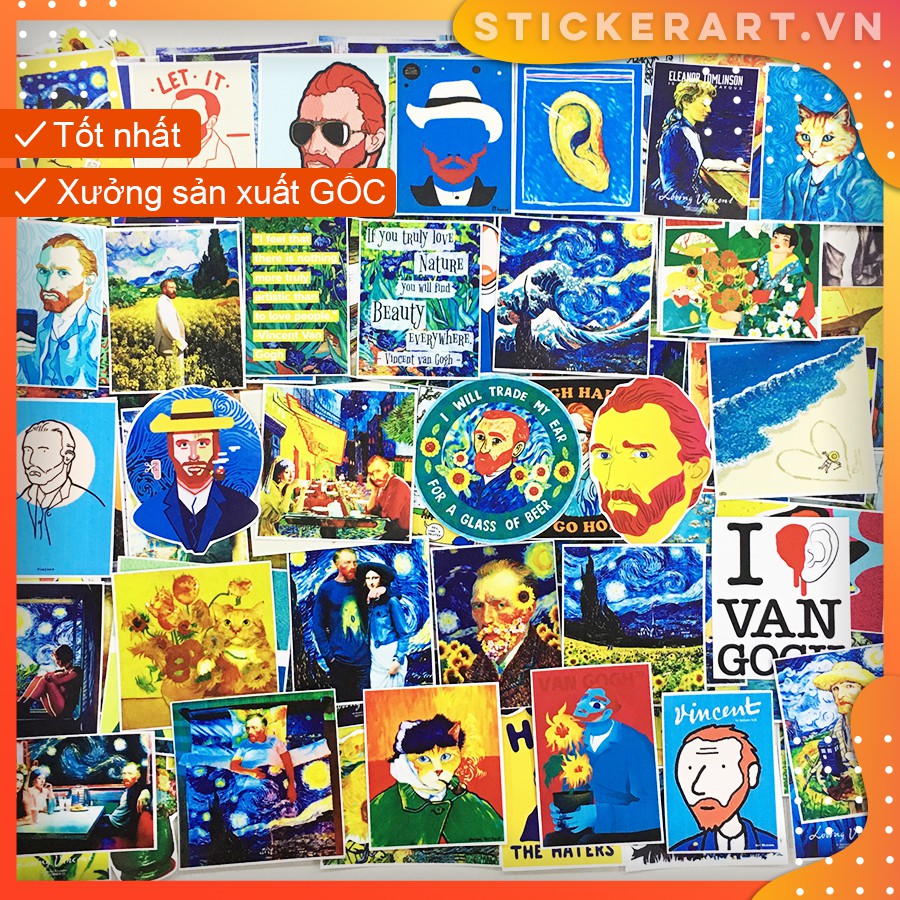 [ART - VAN GOGH#1] 127 Sticker chống nước/dán xe laptop mũ bảo hiểm vali...