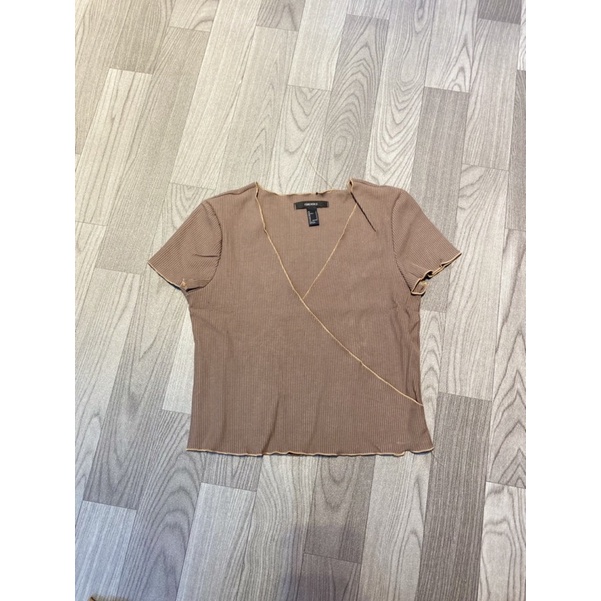 Áo croptop thun tăm 21 mã nâu be