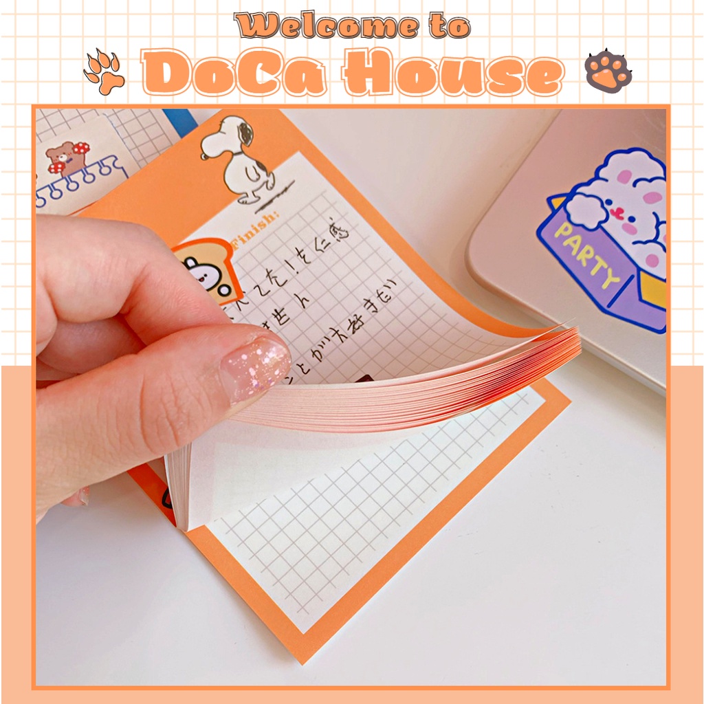Set 30 tờ ghi chú DOCA, giấy ghi chú B5, tập giấy note ô vuông hình Snoppy xinh xắn, đáng yêu