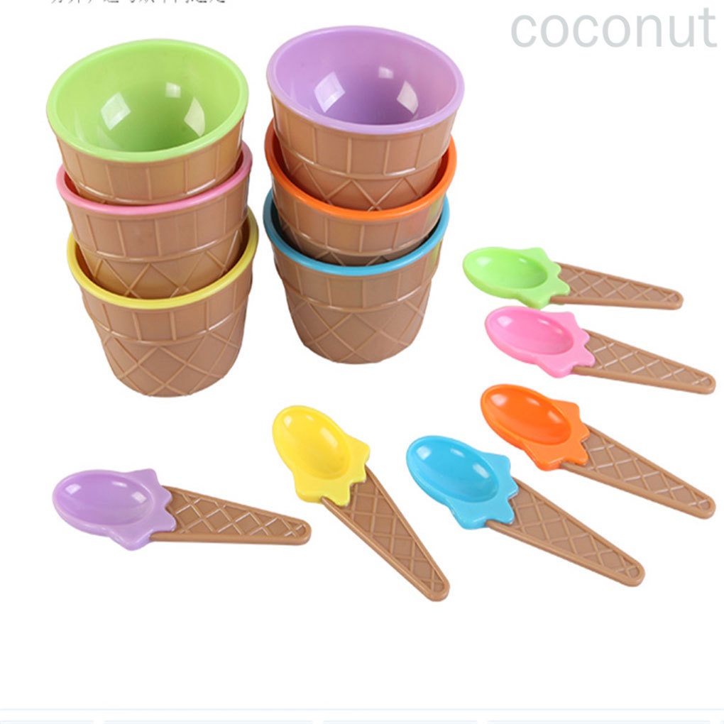 Bộ Tô Muỗng Ăn Kem / Sữa Chua Bằng Nhựa Hình Cây Kem Màu Ngẫu Nhiên