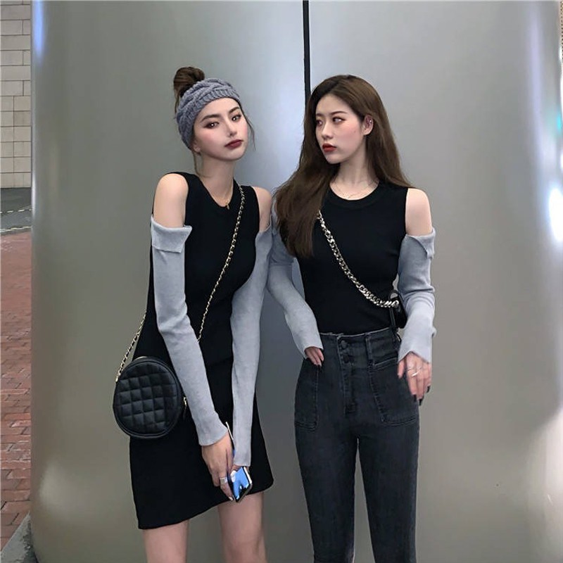 Áo Khoác Size S-l Phong Cách Cá Tính 👗👗Áo Dệt Kim Tay Dài Dáng Ôm Hở Vai Màu Sắc Thời Trang Hàn Quốc Dành Cho Nữ