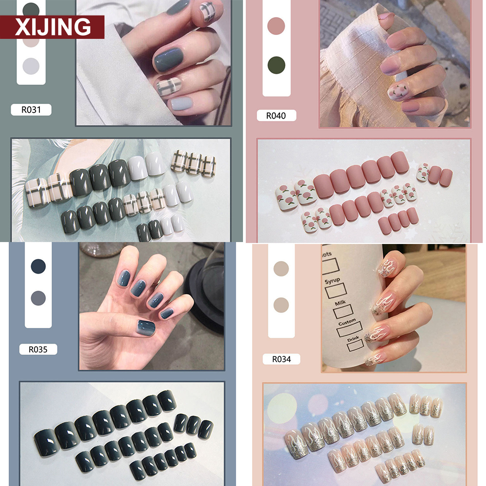 【COD】Set 24 Móng Tay Giả Họa Tiết Trái Dâu Màu Sắc Ngọt Ngào
