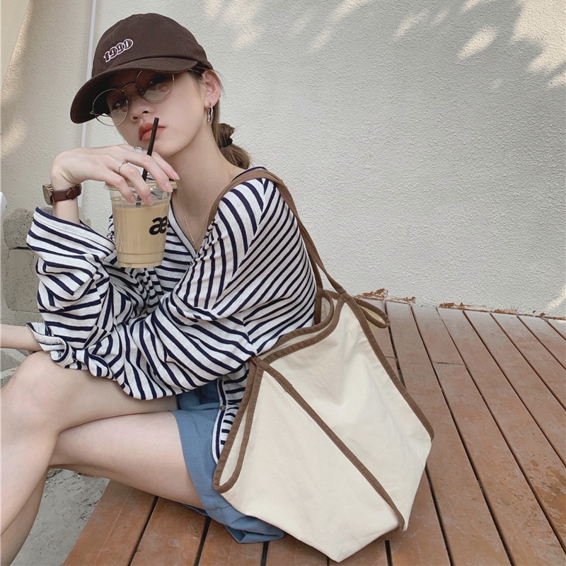 Áo Khoác cardigan Dệt Kim Mỏng Dáng Rộng Cổ Chữ V Họa Tiết Kẻ Sọc Phong Cách Hàn Quốc Thời Trang Mùa Hè Cho Nữ