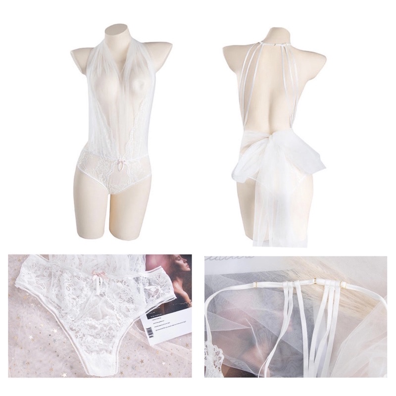 Bộ bodysuit ren Trắng thắt nơ (Ảnh thật sản phẩm) | BigBuy360 - bigbuy360.vn