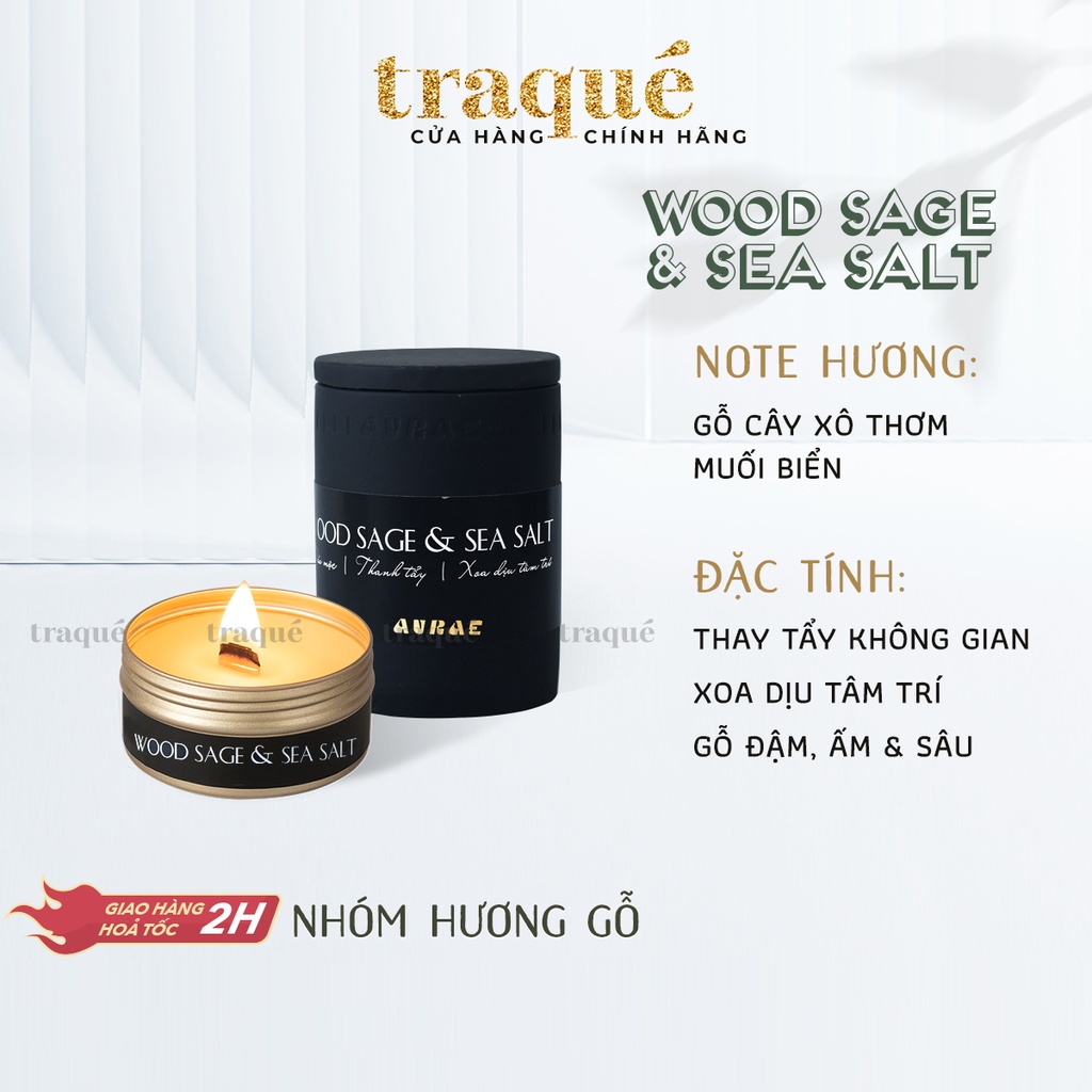 [Woodsage &amp; Sea salt - Có thể refill-quà tặng kèm khi mua size 150g] Nến thơm tinh dầu Aurae - dòng Signature -SX tại VN