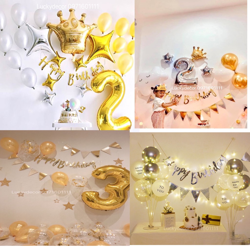 Set Bóng Bay Trang Trí Sinh Nhật Đơn Giản Sang Trọng MS33 - Đủ Phụ Kiện