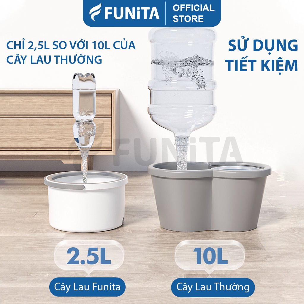 Chổi lau nhà thông minh tách nước bẩn Funita, thùng lau nhà thế hệ mới, kèm bộ lau nhà 360 độ, kích thước nhỏ gọn 20cm