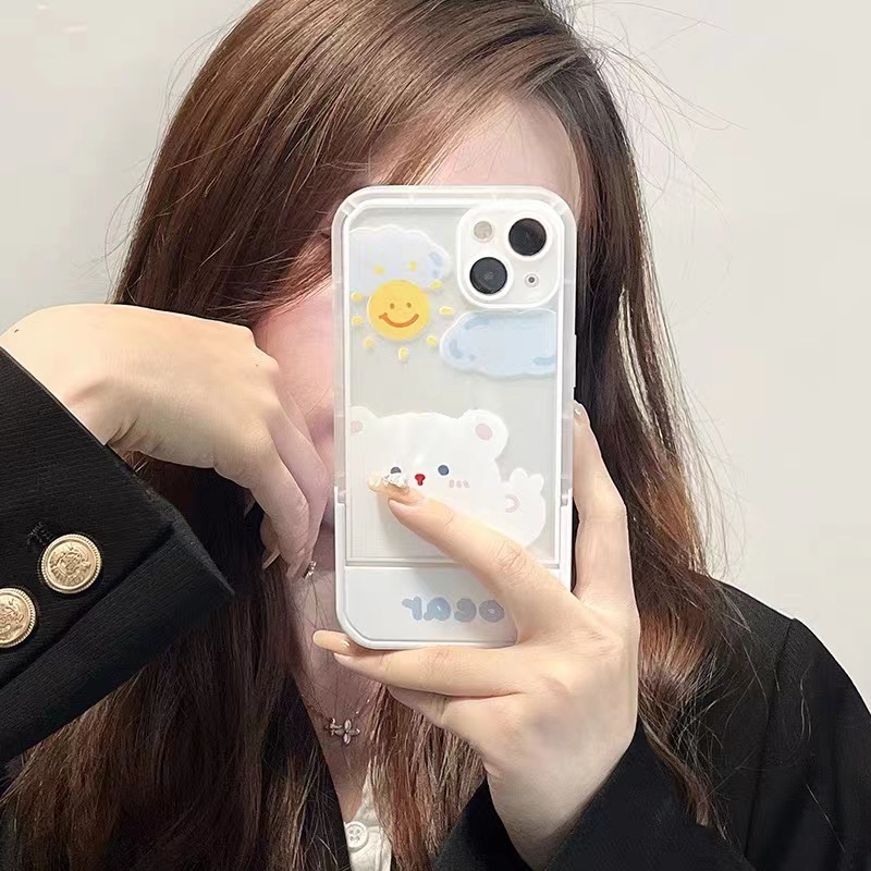 Ốp Điện Thoại Silicon TPU Mềm Có Giá Đỡ Hình Gấu Dễ Thương Cho IPhone 13 12 11 Pro Max X XR XS 8 7 Plus 6 6S SE 2020