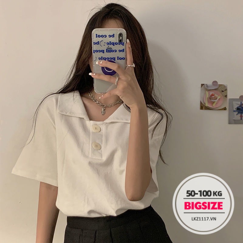 Áo thun polo Bigsize Áo nữ form rộng tay ngắn cổ bẻ mùa hè Phong cách Hàn Quốc Thời Trang tiểu thư cá tính xinh đẹp cho người mập béo