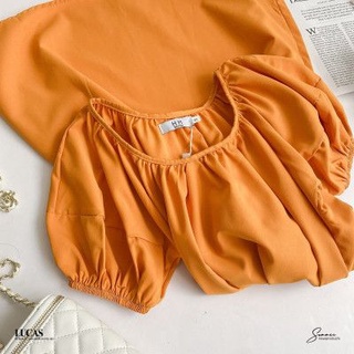 Váy cam cổ vuông tay bồng cộc thân basic